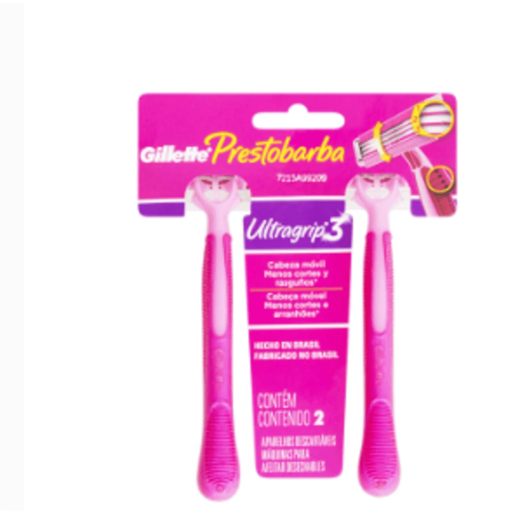 Aparelho Depilar Feminino Prestobarba Ultragrip Gillette Cart 2 Unidades