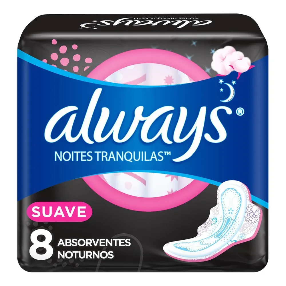 Absorvente Noturno com Abas Suave Always Pacote 8 Unidades