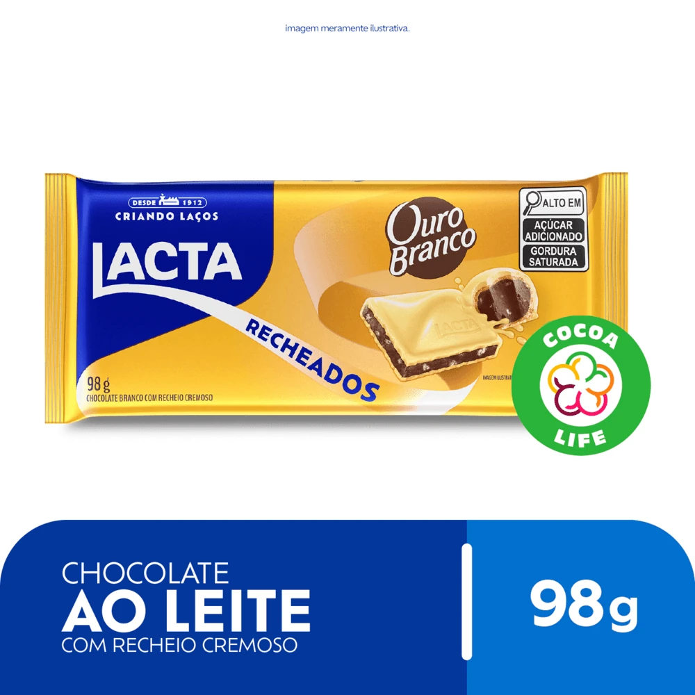 Chocolate Barra Recheados Ouro Branco Lacta 98g