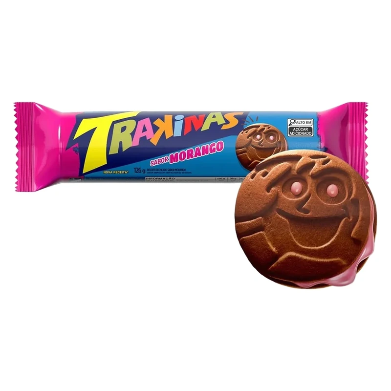 Biscoito Recheado Morango Trakinas Pacote 126g