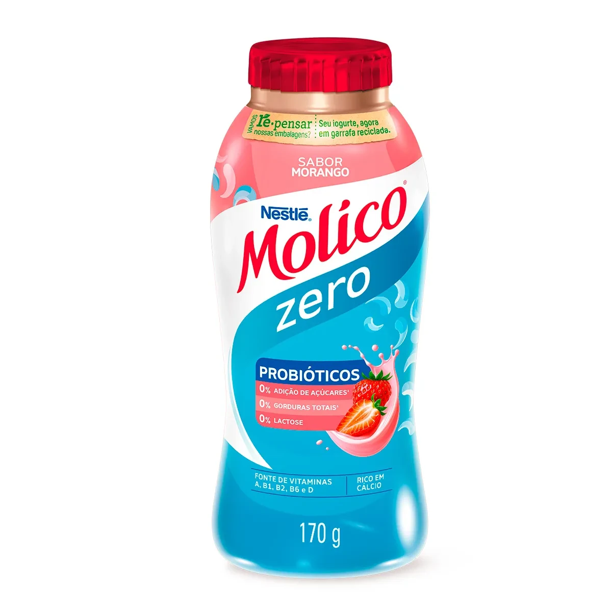 Leite Fermentado ZERO Morango Molico Garrafa 170g