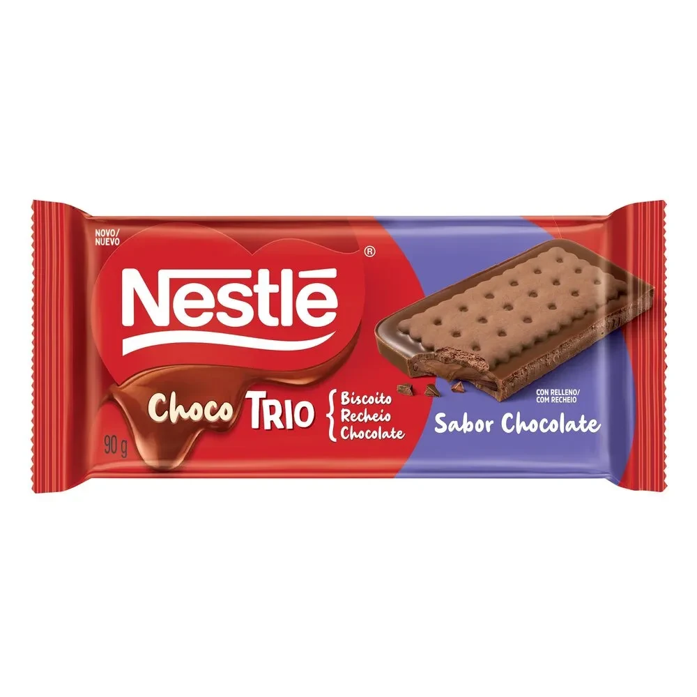 Chocolate Barra Trio Recheado Biscoito Nestle Tablete 90g