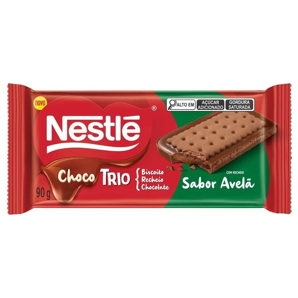 Chocolate Barra Trio Recheado Biscoito Avelã Nestle Tablete 90g