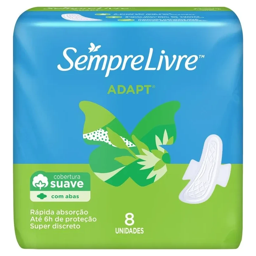 Absorvente com Abas Adapt Suave Sempre Livre Pacote 8 Unidades