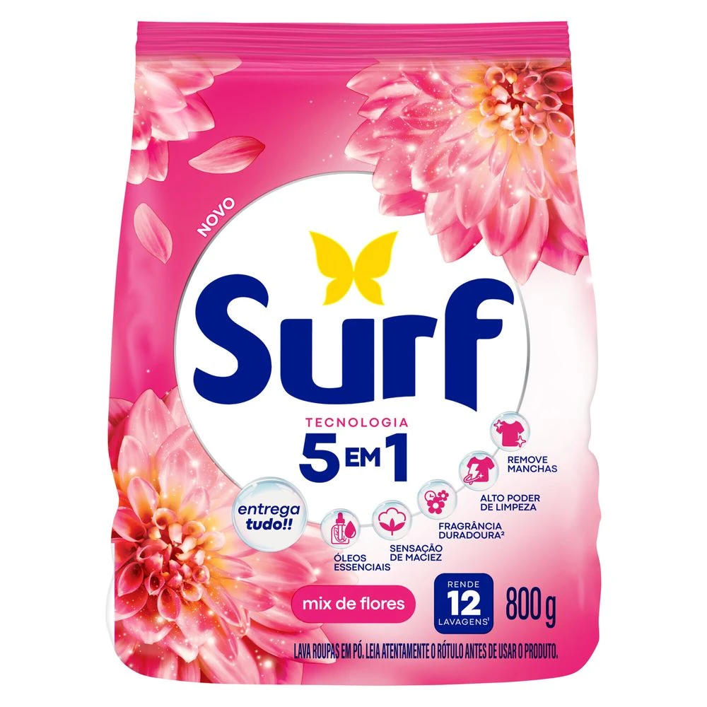 Lava Roupa Pó Rosas E Flor Lis Surf Sache 800g