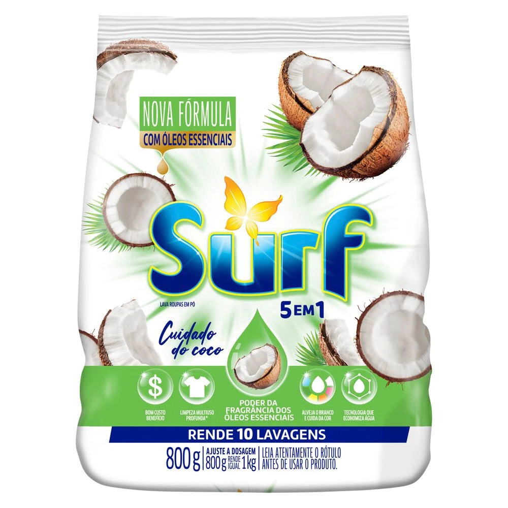 Lava Roupa Pó Cuidado Coco Surf Sache 800g