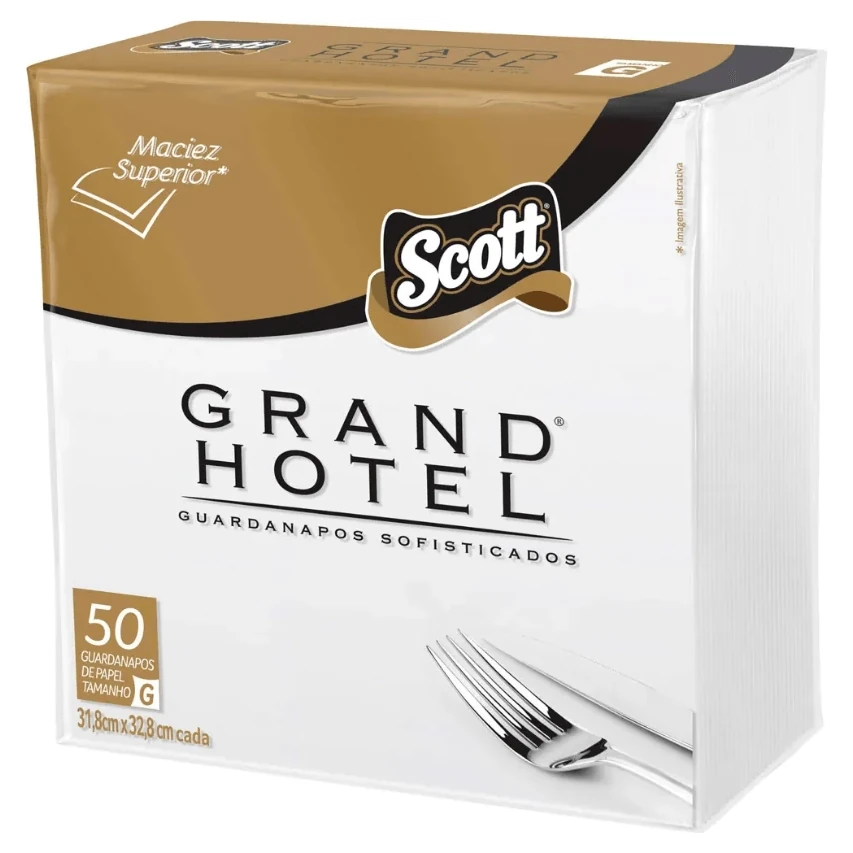 Guardanapo Papel Folha Dupla 24x24cm Branco Grand Hotel Pacote 50 Unidades