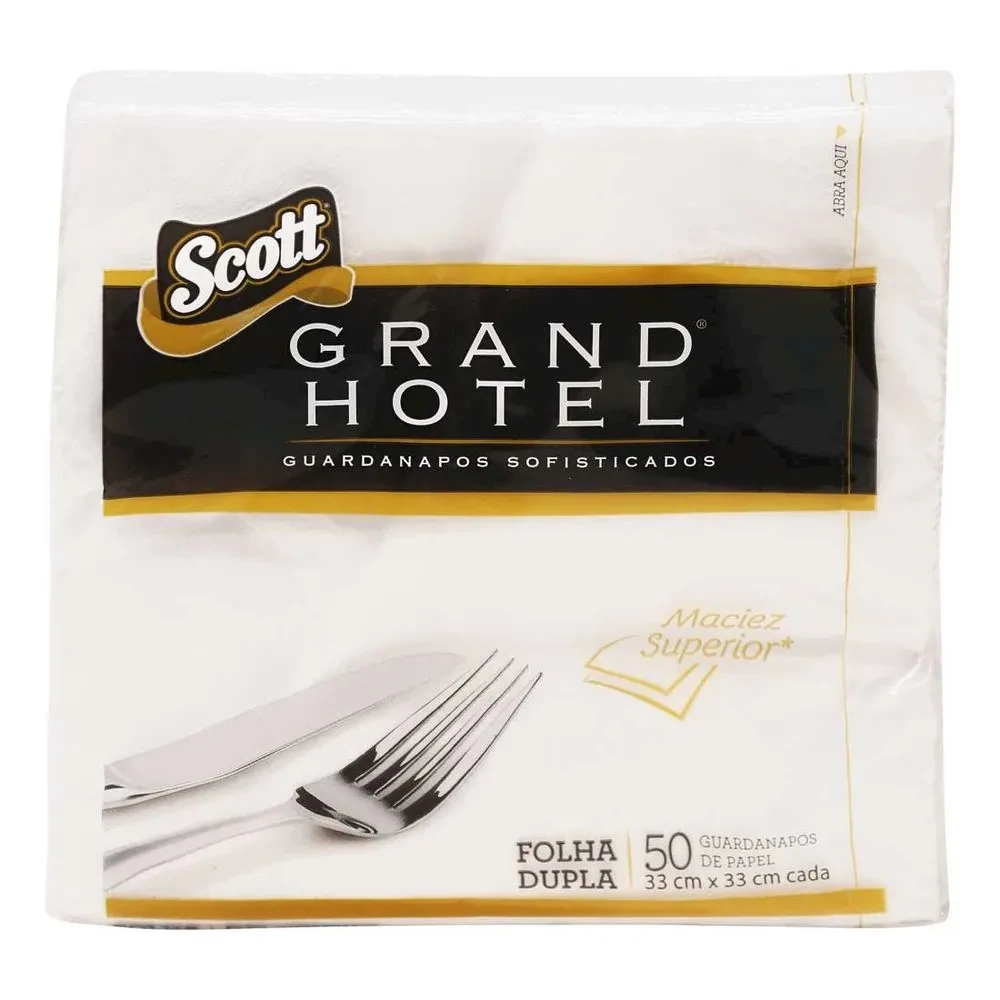 Guardanapo Papel Folha Dupla 33x33cm Branco Grand Hotel Pacote 50 Unidades