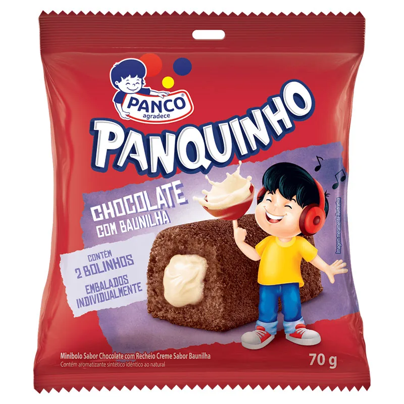 Mini Bolo Panquinho Chocolate com Baunilha Panco Pacote 70g