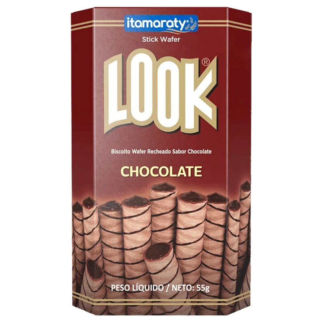 Biscoito Wafer Rolinho Chocolate Look Caixa 55g