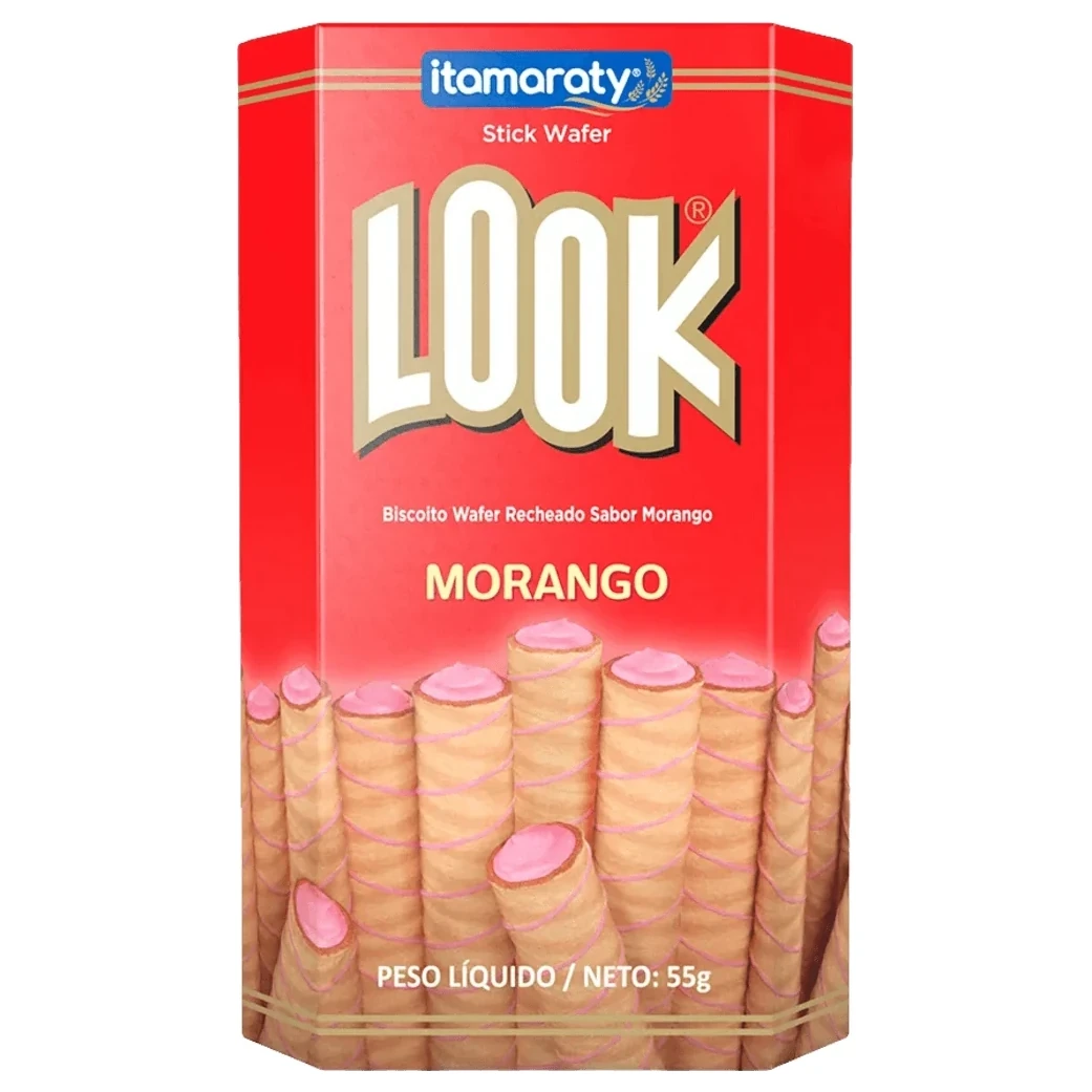 Biscoito Wafer Rolinho Morango Look Caixa 55g