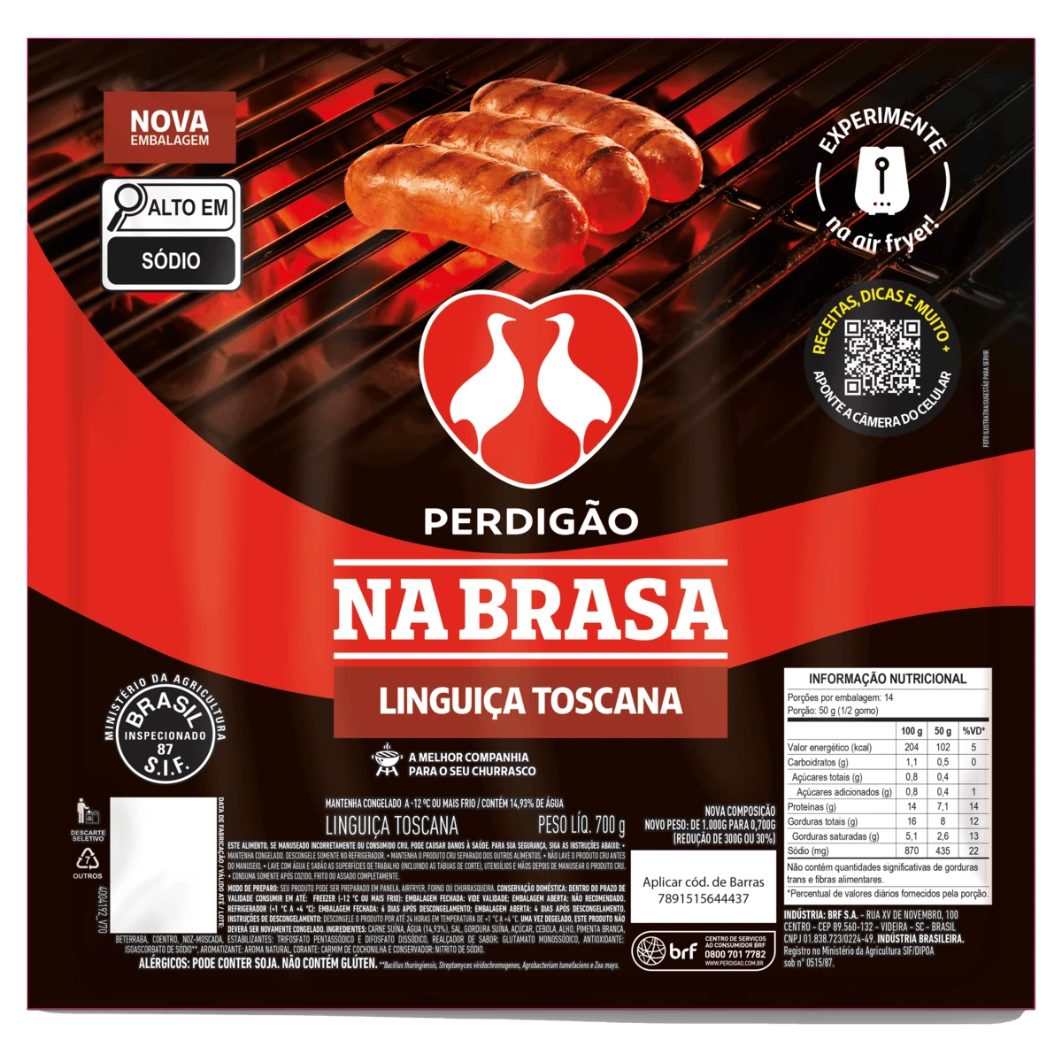 Linguiça Pernil Na Brasa Perdigao Pacote 700g