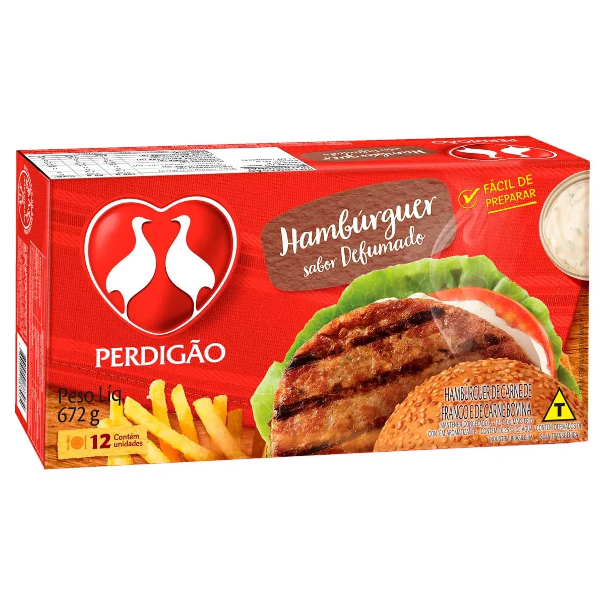 Hambúrguer Congelado Bovino Defumado Perdigao Caixa 672g
