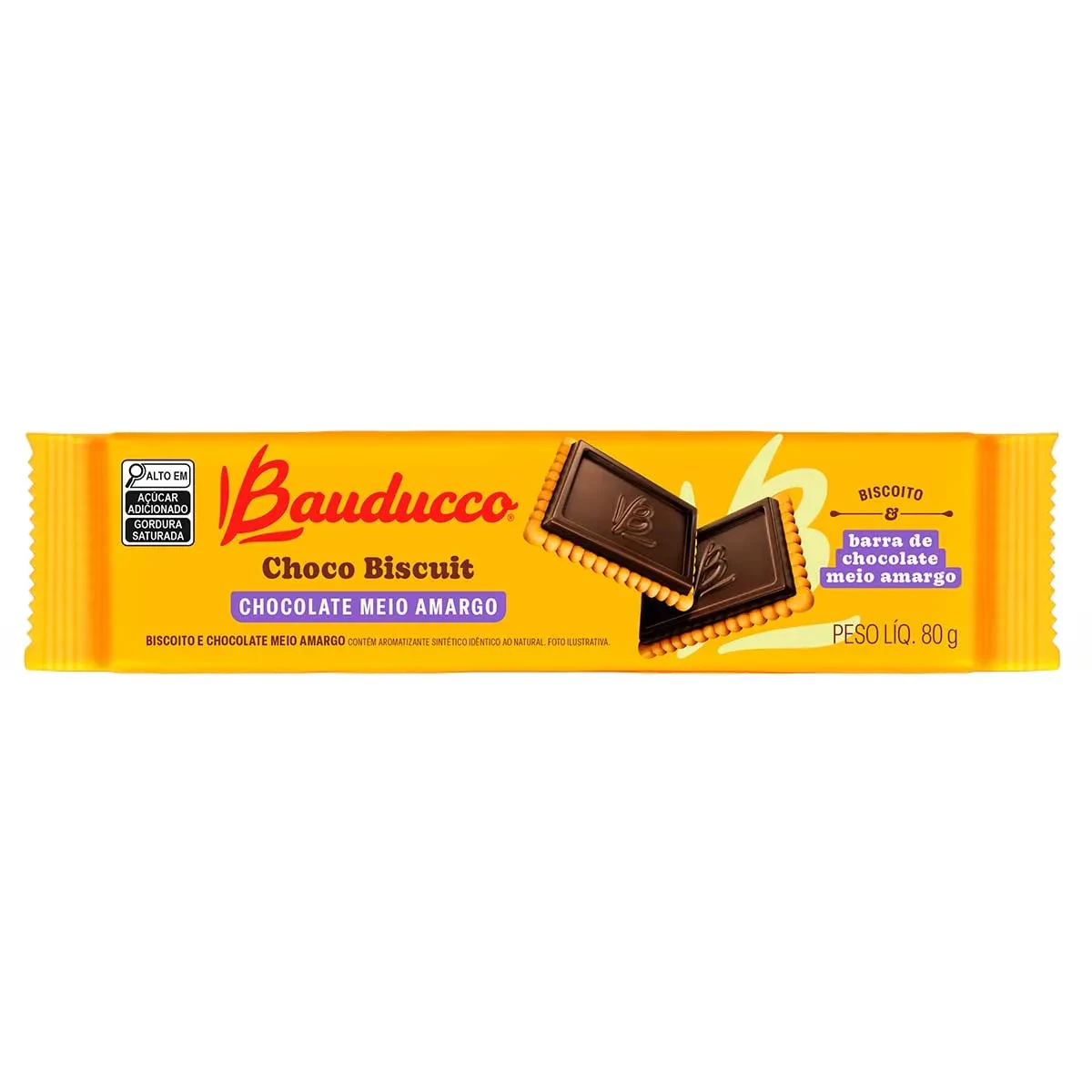 Biscoito Coberto Chocolate Chocobiscuit Meio Amargo Bauducco Pacote 80g