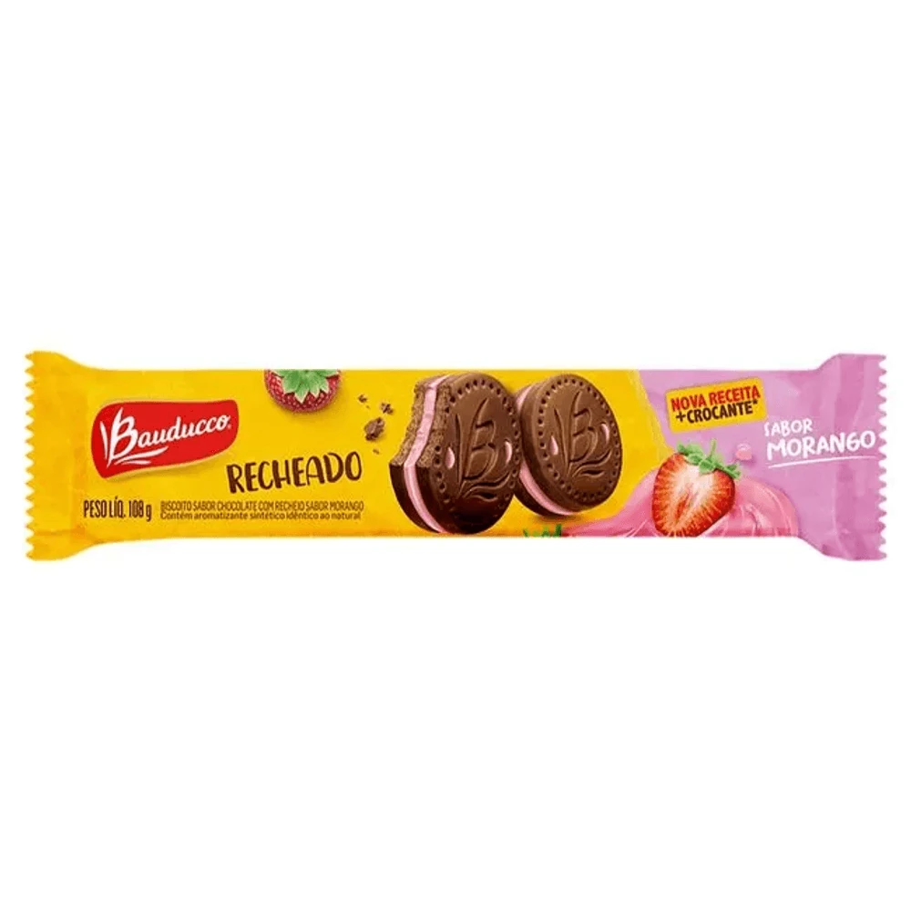 Biscoito Recheado Morango Bauducco Pacote 108g