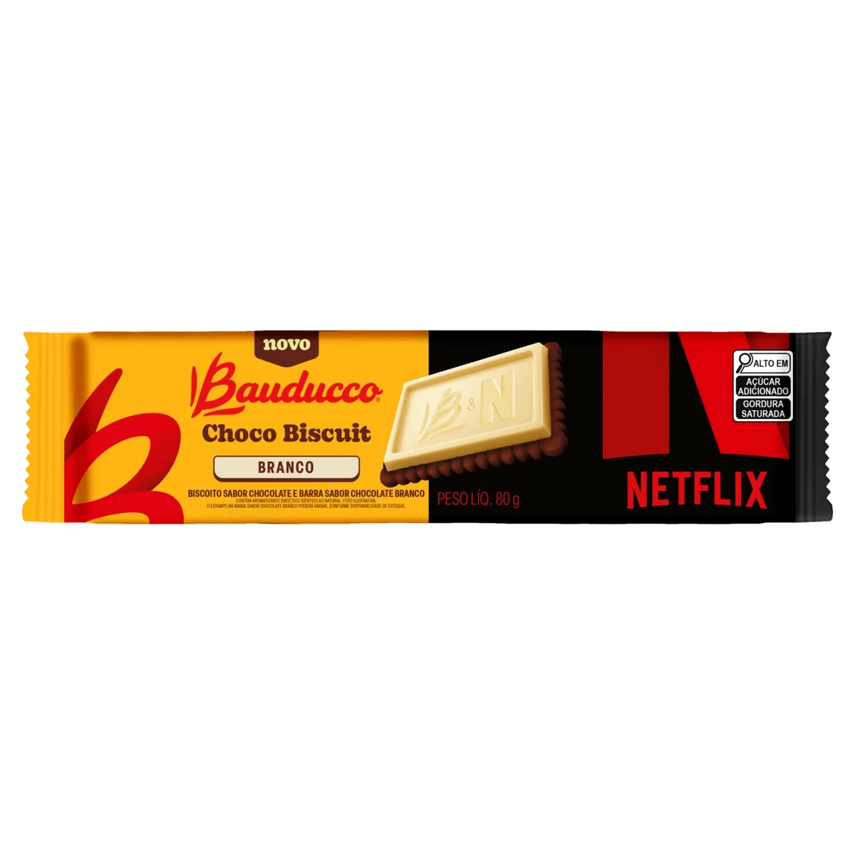 Biscoito Coberto Chocolate Chocobiscuit Branco Netflix Bauducco Pacote 80g