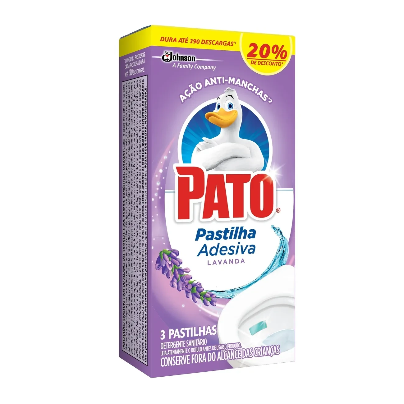 Pastilha Adesiva Sanitária Lavanda Pato Caixa 3 Unidades