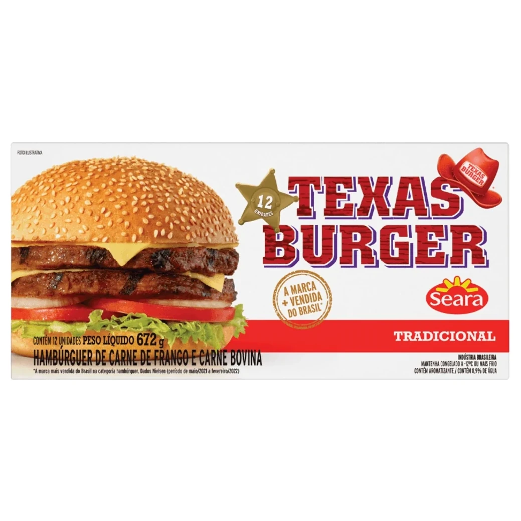 Hambúrguer Congelado Bovino Texas Burger Caixa 672g