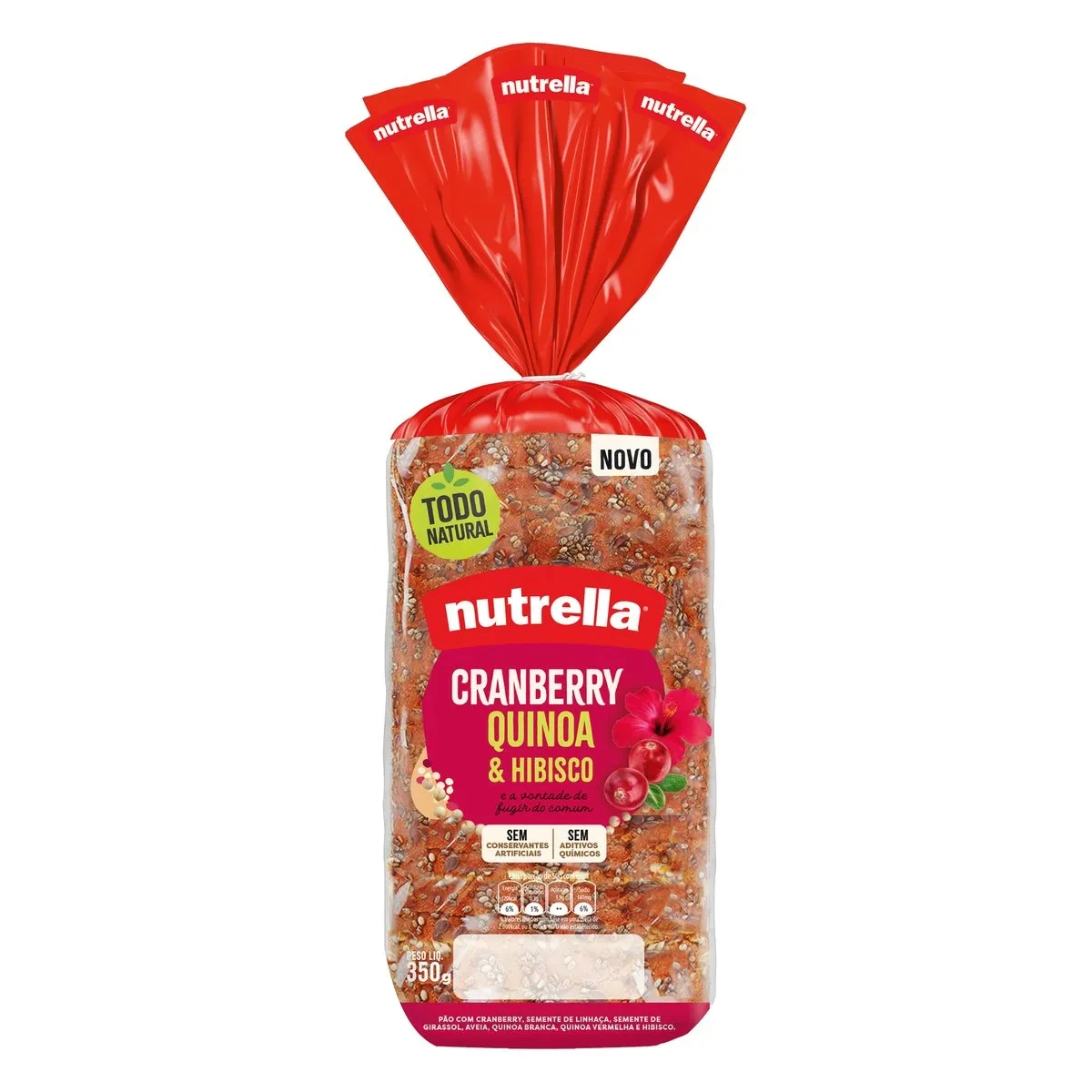 Pão de Forma Cranberry Quinoa E Hibisco Nutrella Pacote 350g