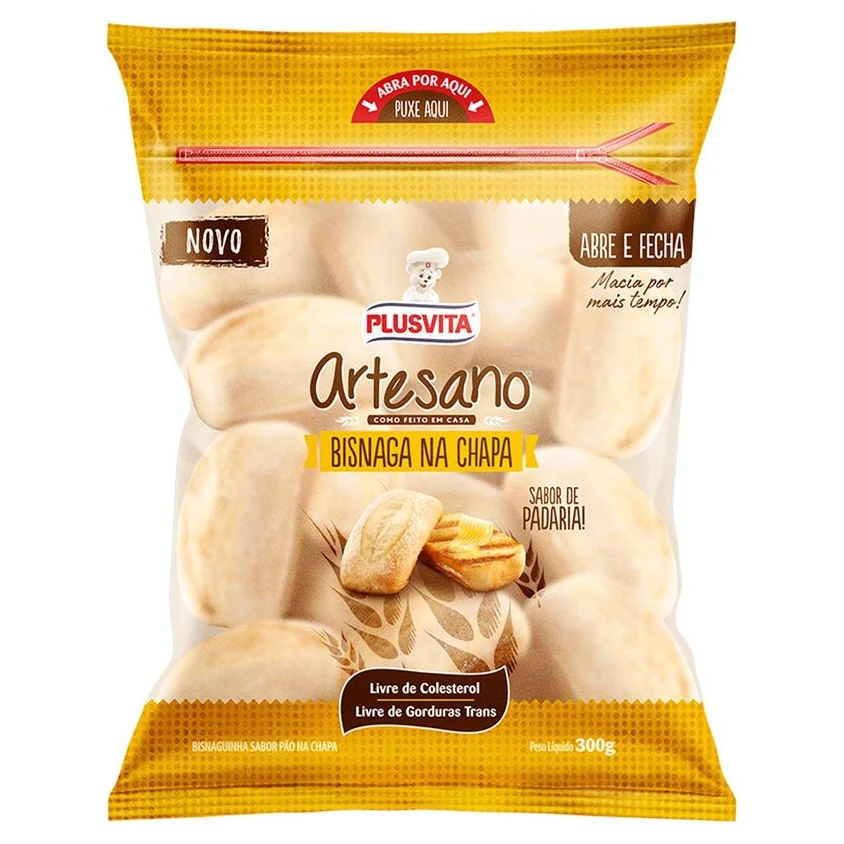Pão Bisnaguinha Artesano Bisnaga Na Chapa PLUS Vita Pacote 300g