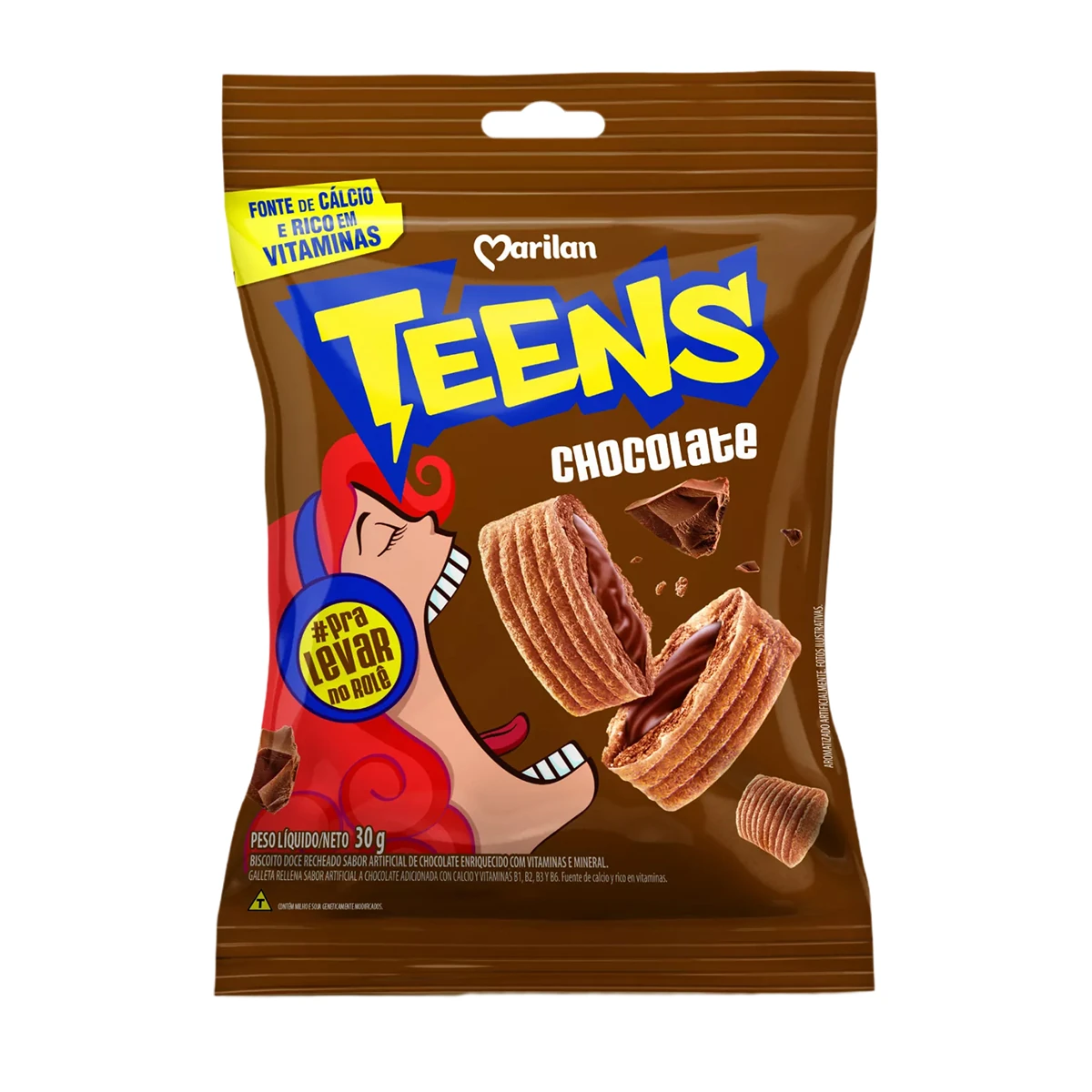 Biscoito Recheado Teens Chocolate Marilan Pacote 30g