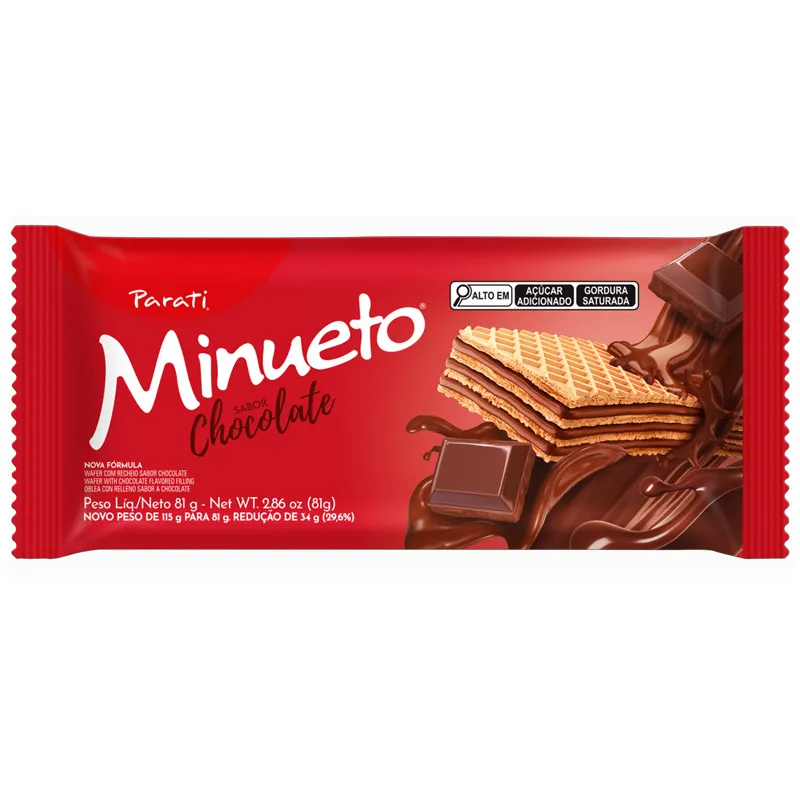Biscoito Wafer Chocolate Minueto Pacote 73g