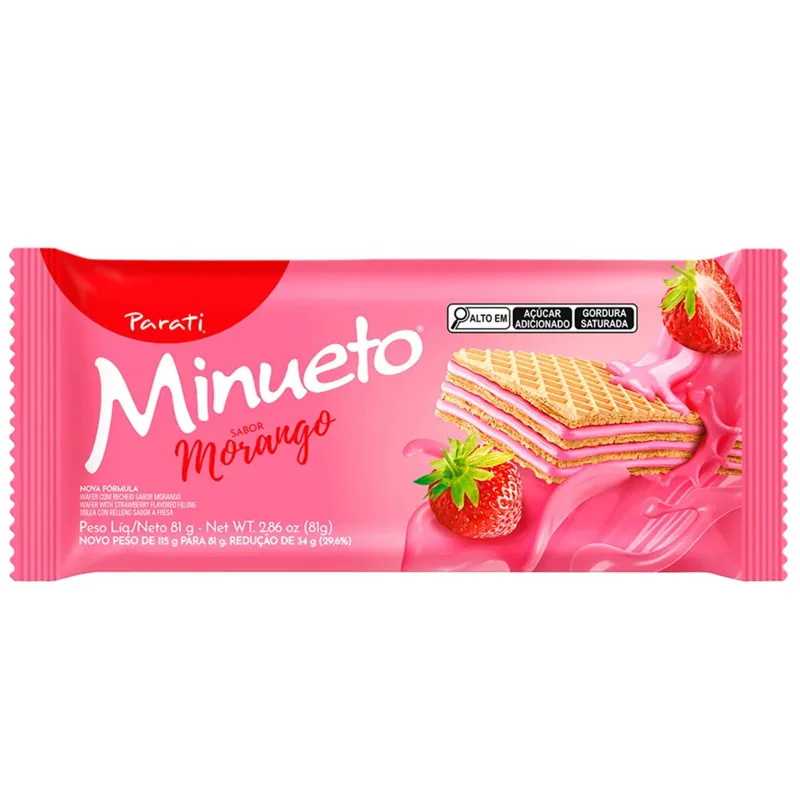 Biscoito Wafer Morango Minueto Pacote 73g