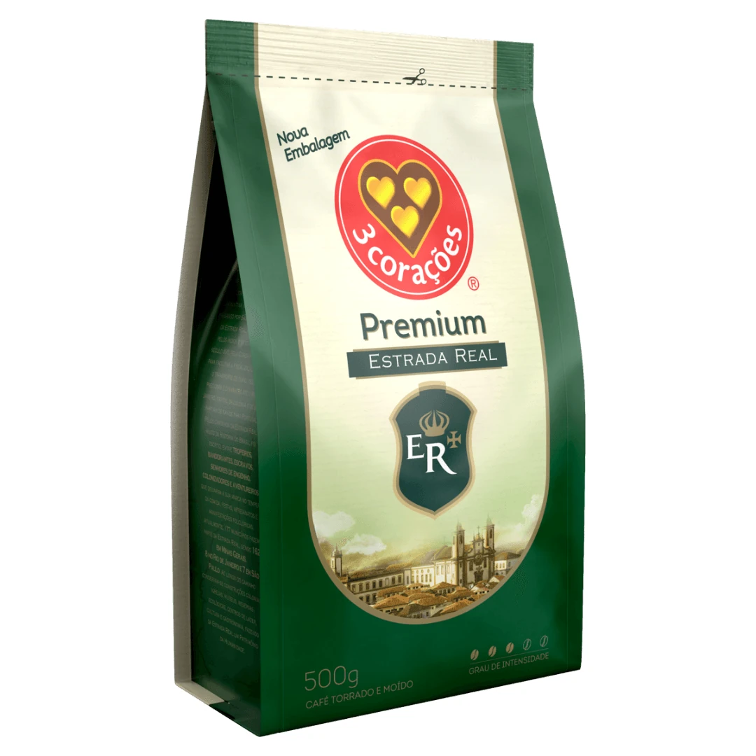 Café Torrado Moido Pouch Premium 3 Corações Pacote 500g