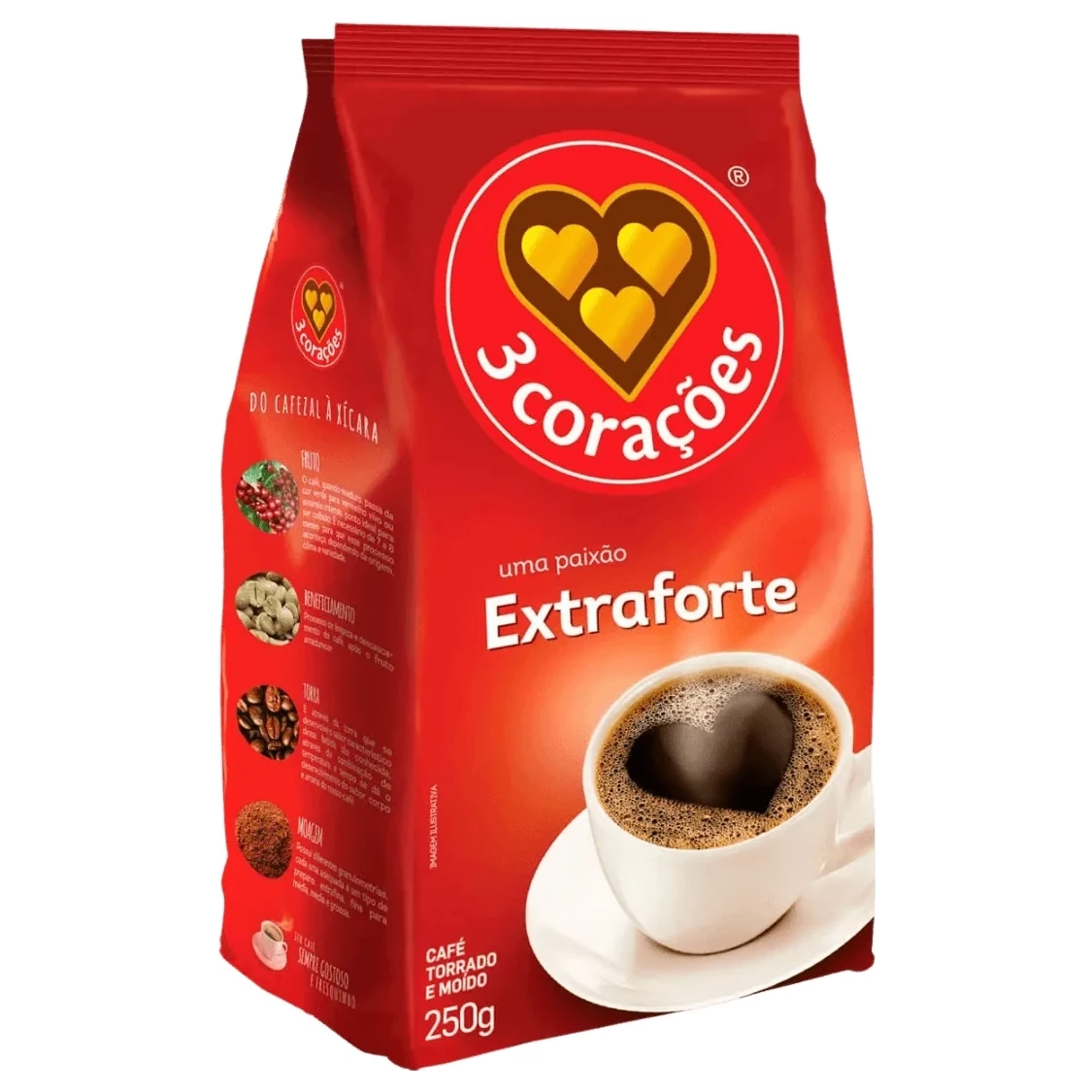 Café Torrado Moido Almofada Extra Forte 3 Corações Pacote 250g