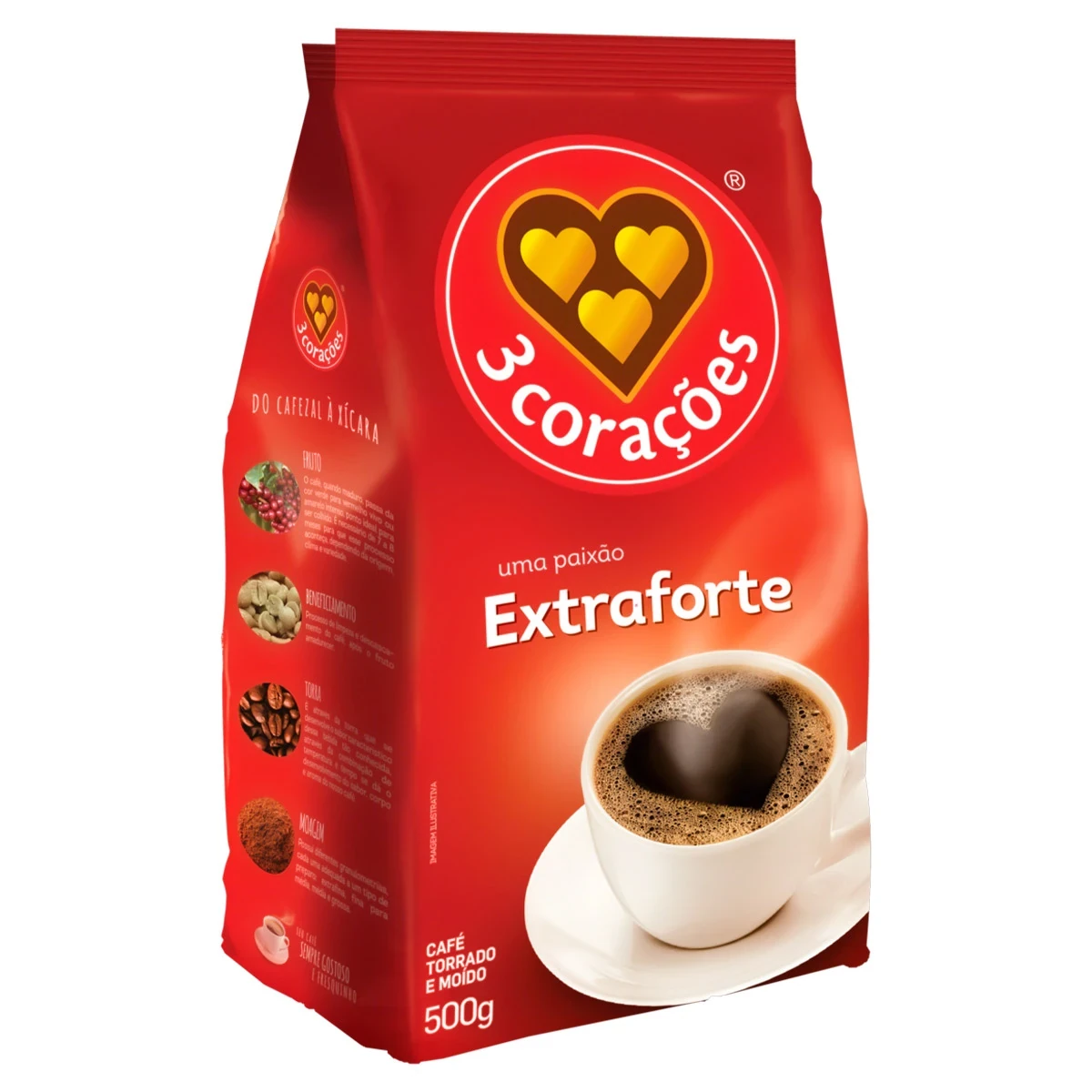 Café Torrado Moido Almofada Extra Forte 3 Corações Pacote 500g