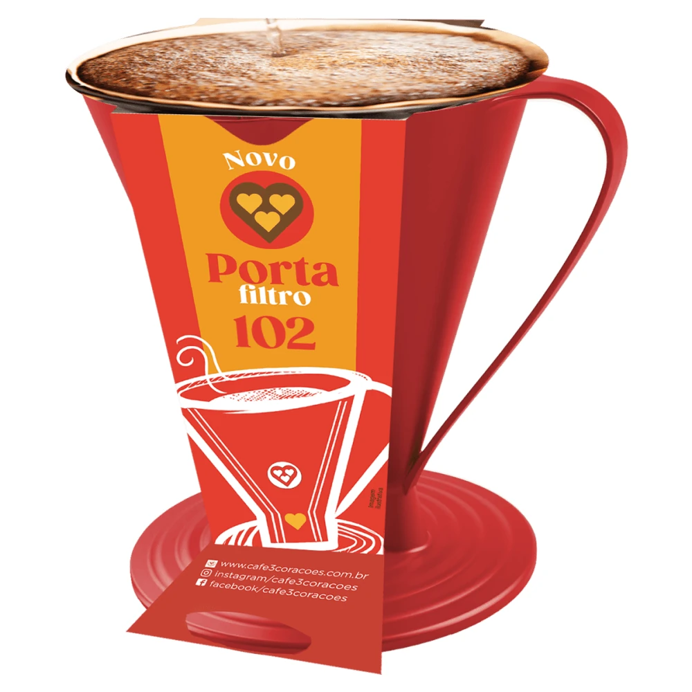 Porta Filtro Café Plástico Vermelho 102 3 Corações