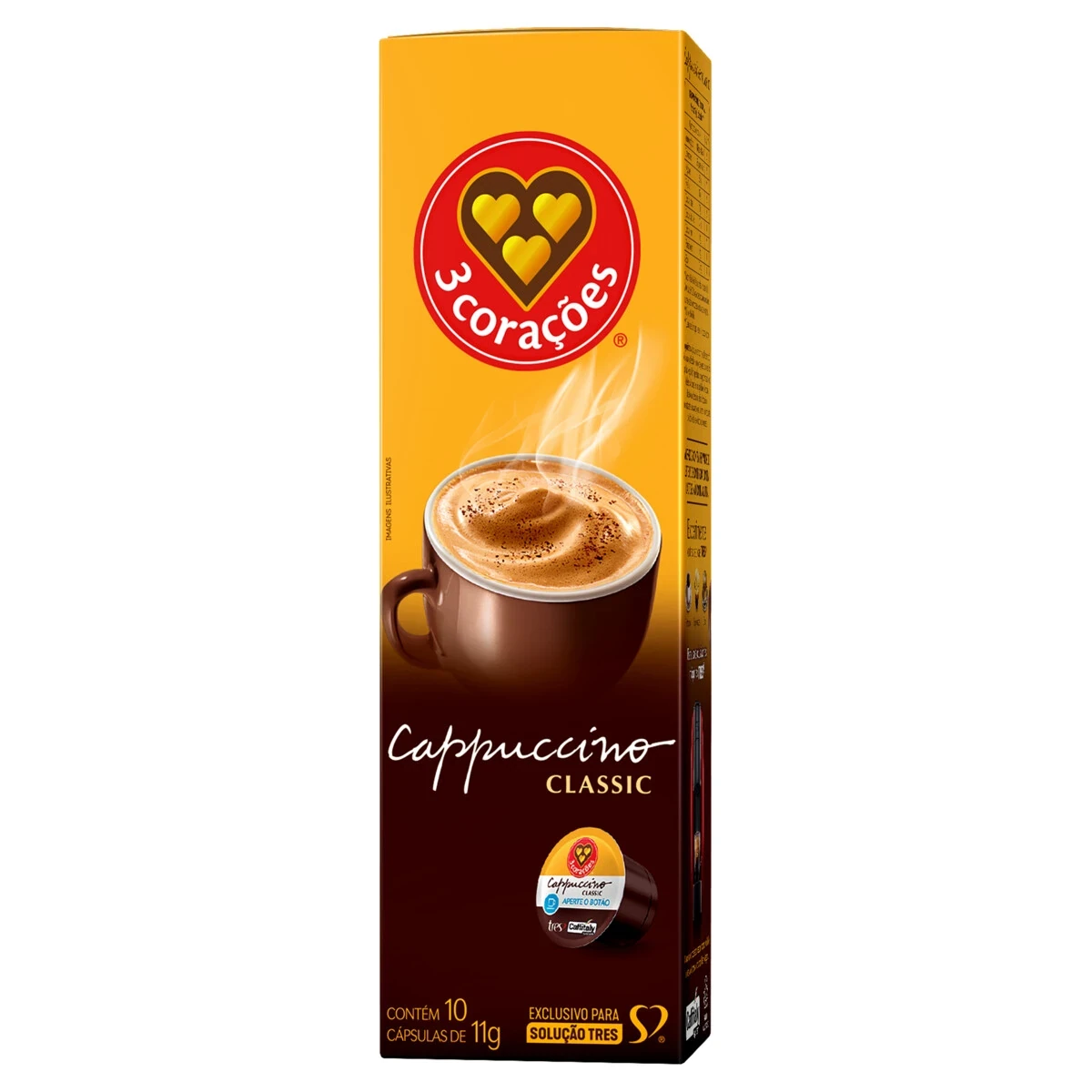 Café Capsula Tres Cappuccino Classic 3 Corações Caixa 10 Unidades 110g