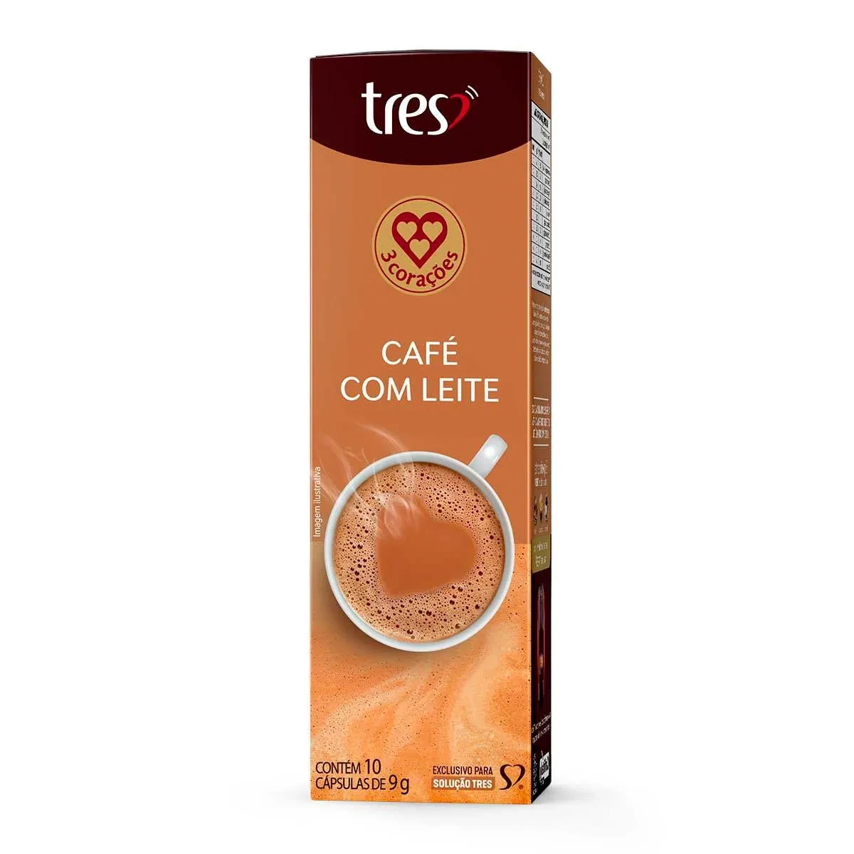 Café Capsula Tres com Leite 3 Corações Caixa 10 Unidades 90g