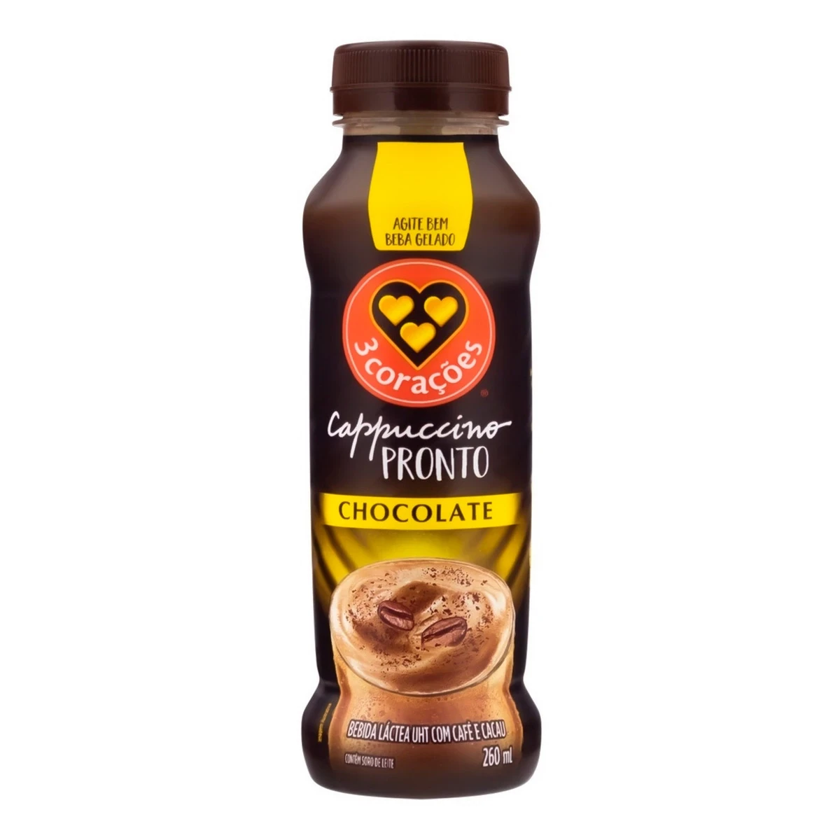 Bebida Lactea UHT Cappuccino Chocolate 3 Corações Garrafa 260ml