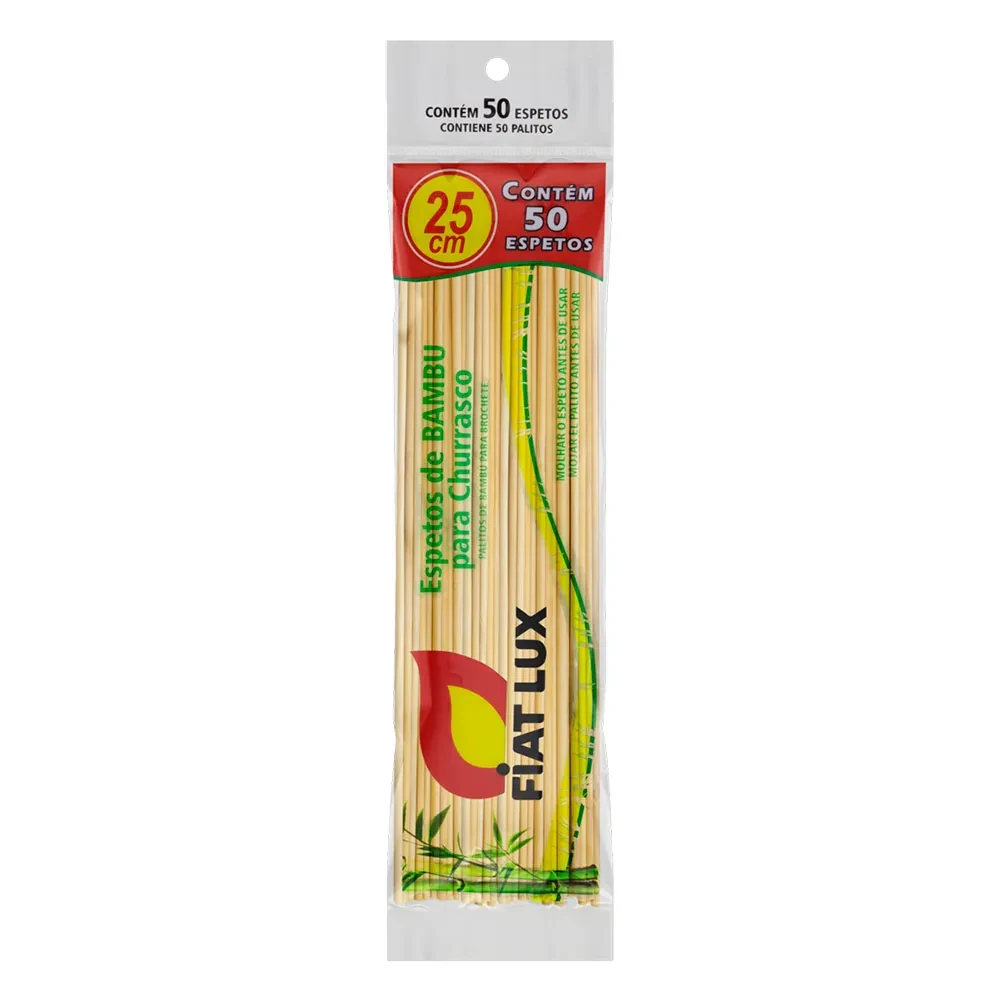 Espeto Churrasco Bambu 25cm Fiat Lux Pacote 50 Unidades
