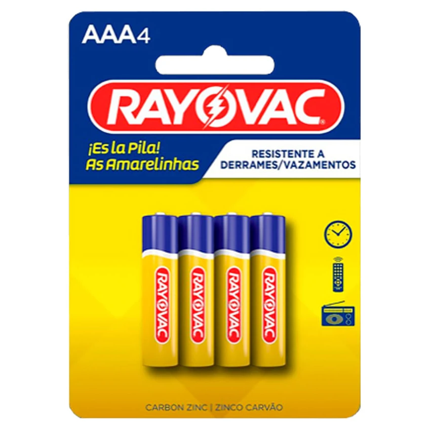 Pilha Carvao Amarelinhas Aaa Rayovac Cartela 4 Unidades