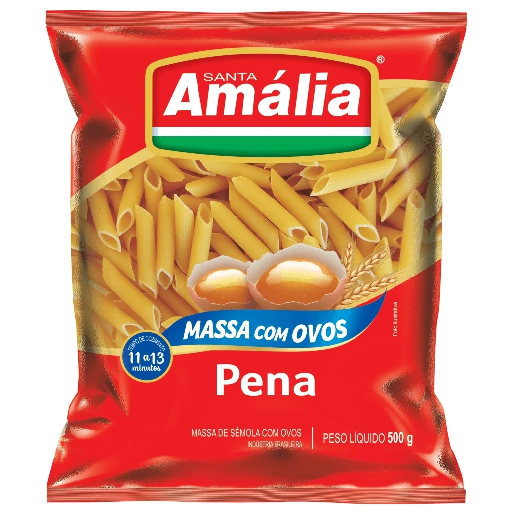 Massa Macarrão com Ovos Cortada Pena Santa Amalia Pacote 500g
