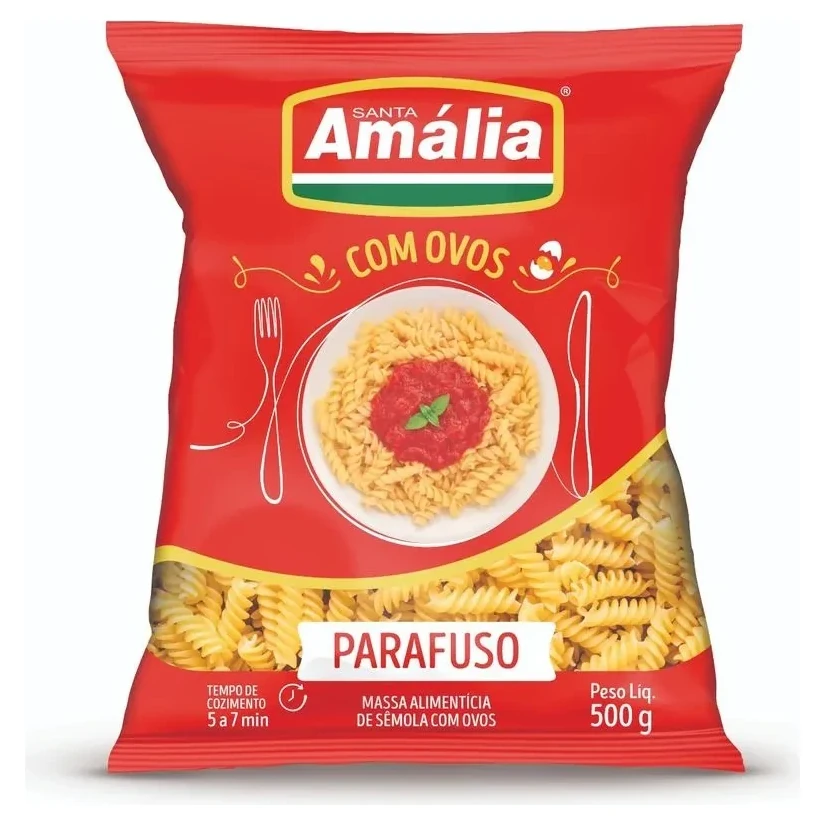Massa Macarrão com Ovos Cortada Parafuso Santa Amalia Pacote 500g