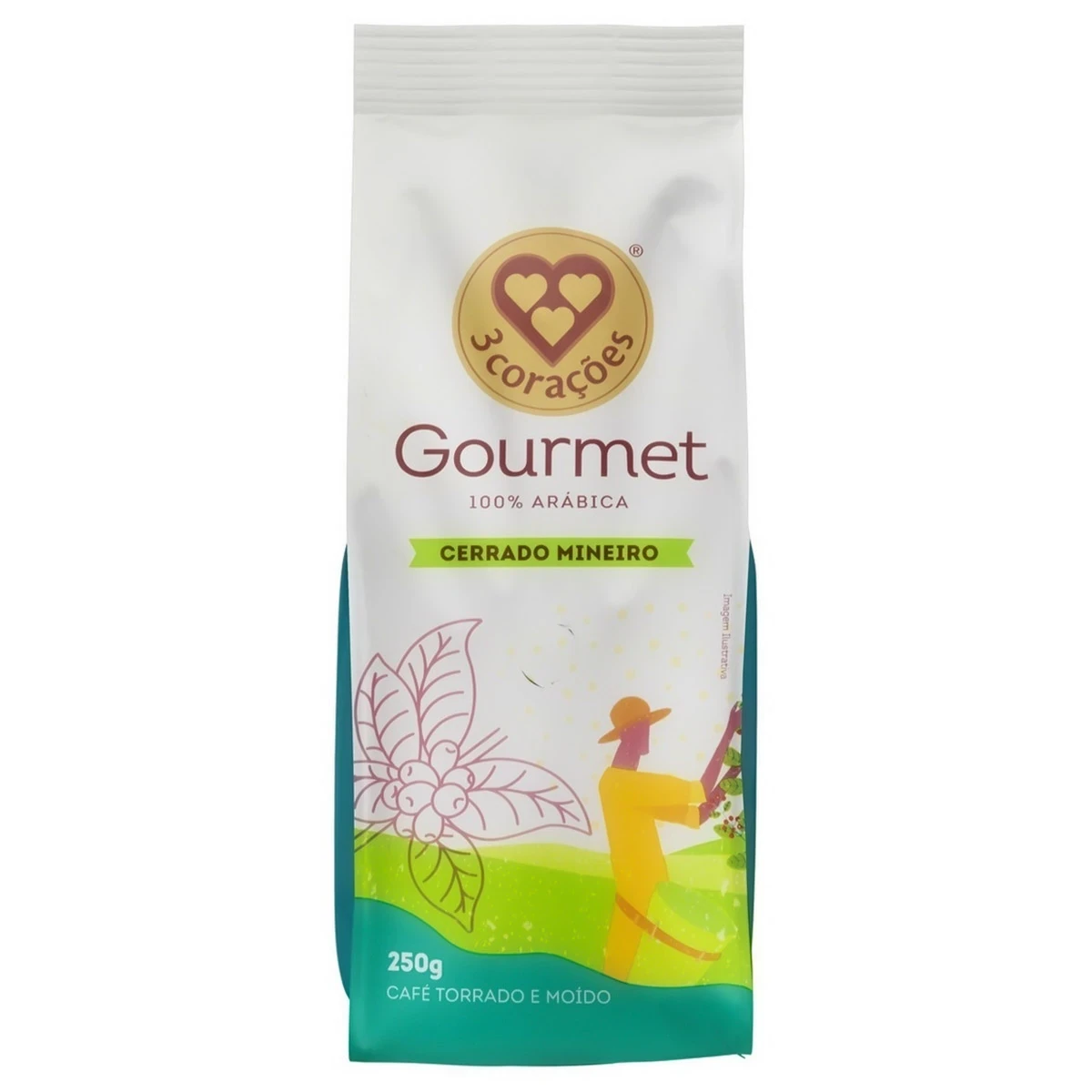 Café Torrado Moido Pouch Gourmet Cerra Mineira 3 Corações Pacote 250g