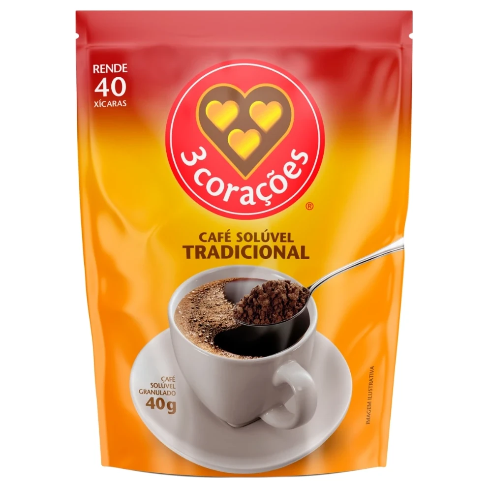 Café Soluvel Tradicional 3 Corações Sache 40g