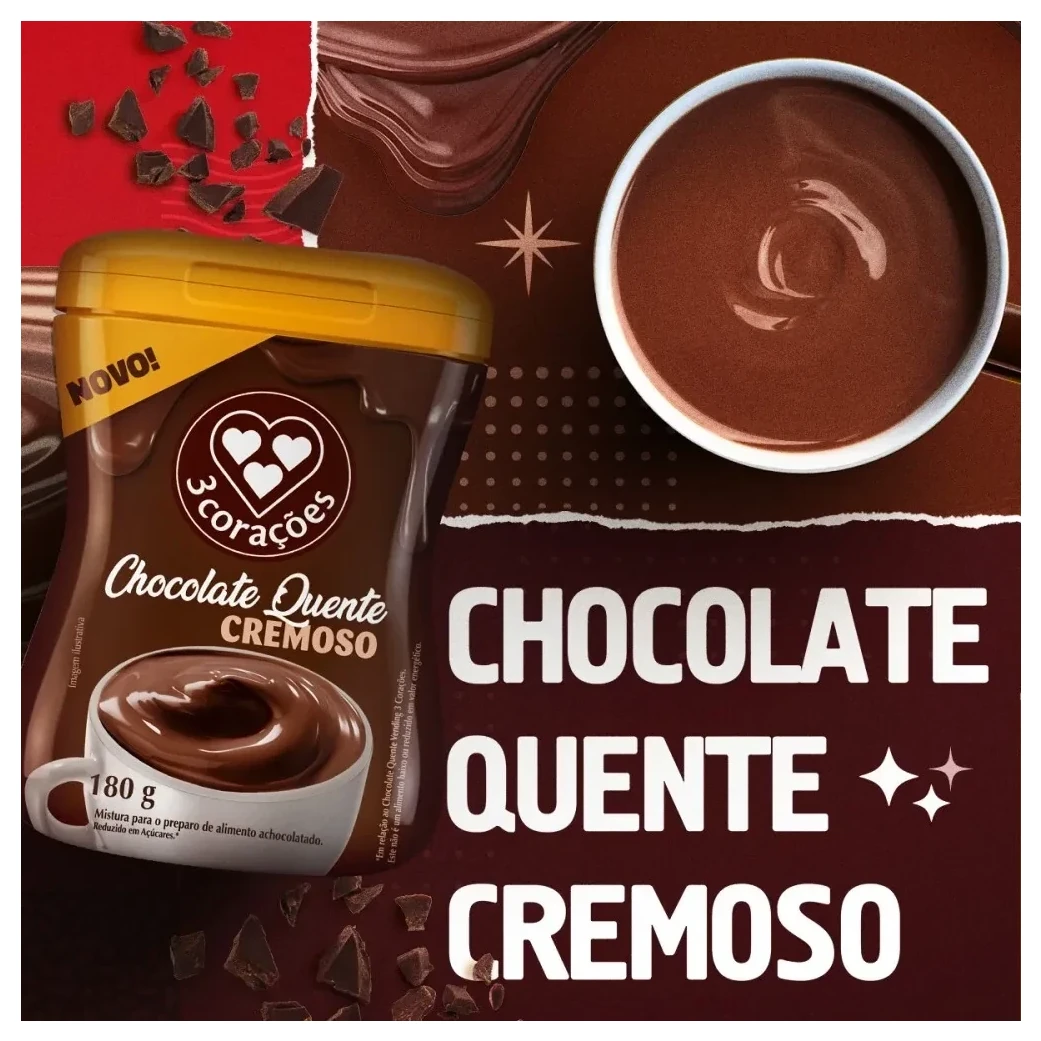 Mistura Chocolate Quente 3 Corações Pote 180g