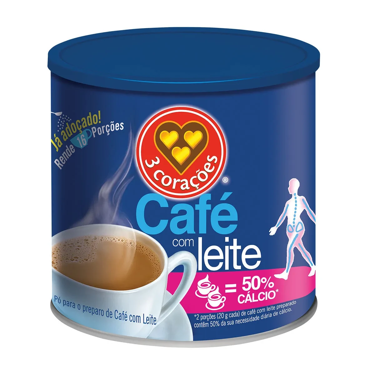 Café com Leite Soluvel 3 Corações Lata 300g