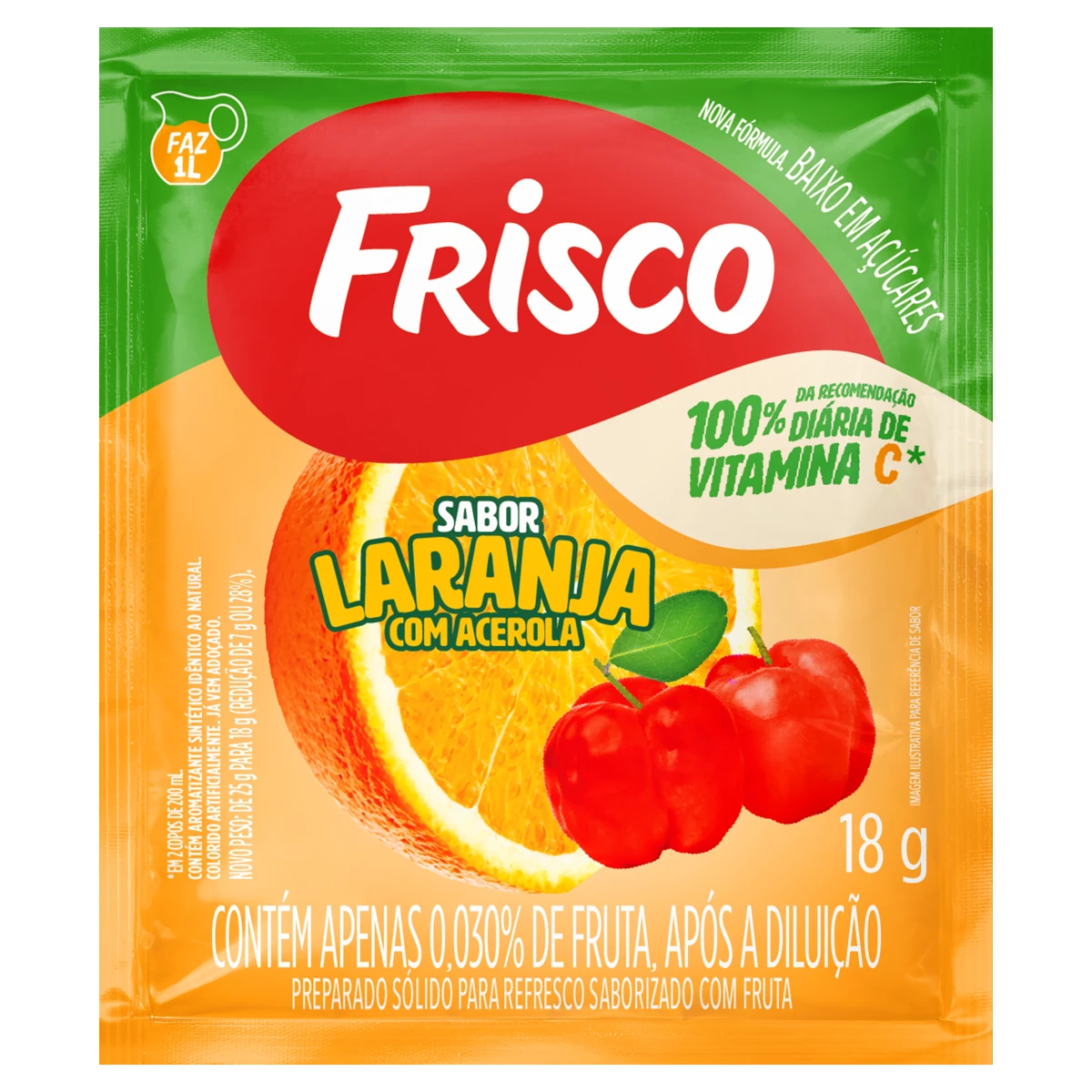 Refresco Laranja com Acerola Frisco Envelope 18g