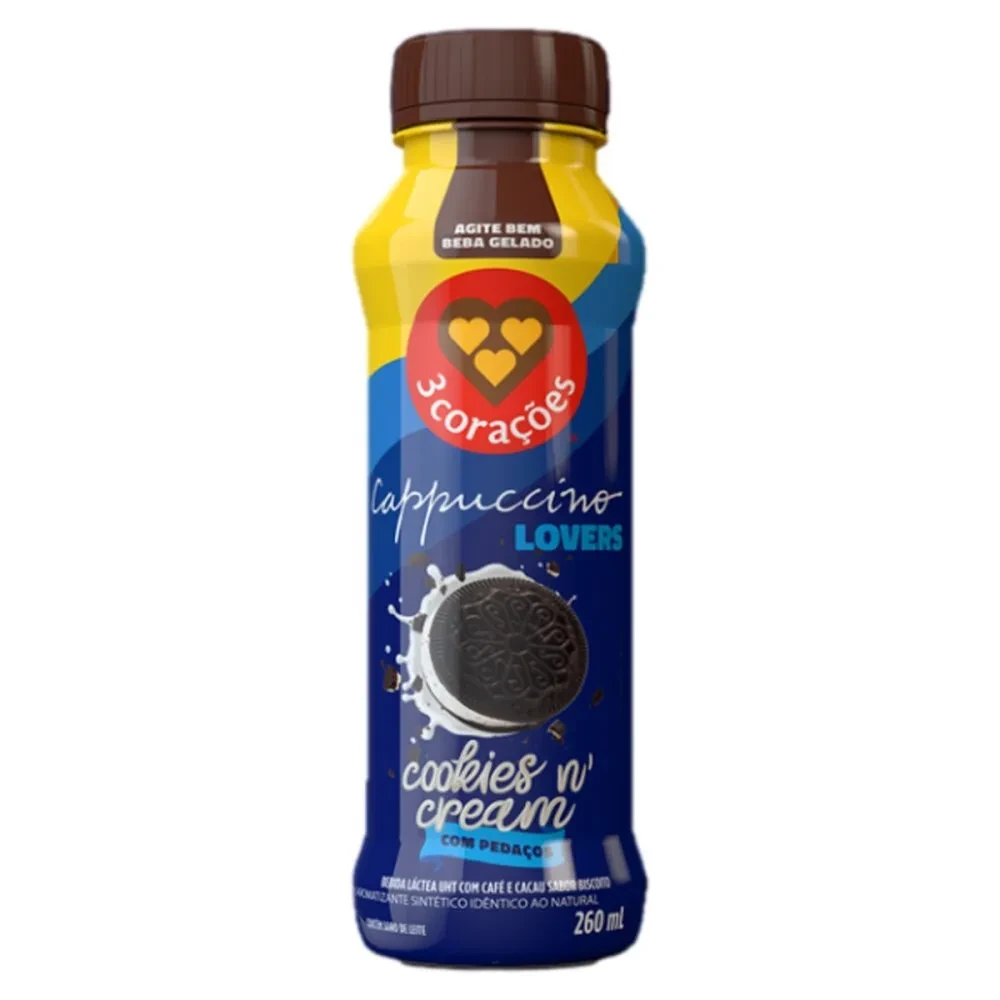 Bebida Lactea UHT Cappuccino Cookies N Cream 3 Corações Garrafa 260ml
