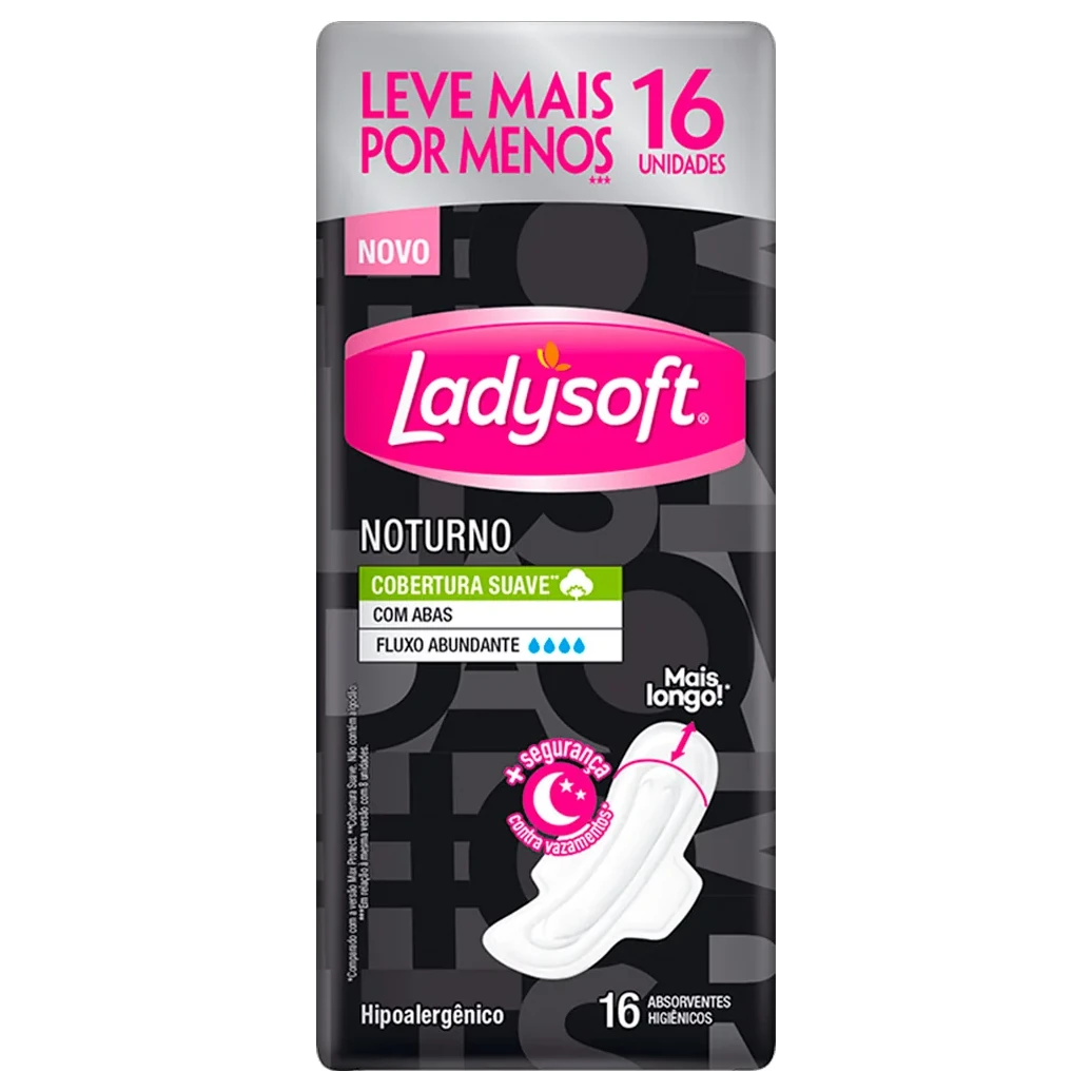 Absorvente com Abas Noturno Ladysoft Pacote 16 Unidades