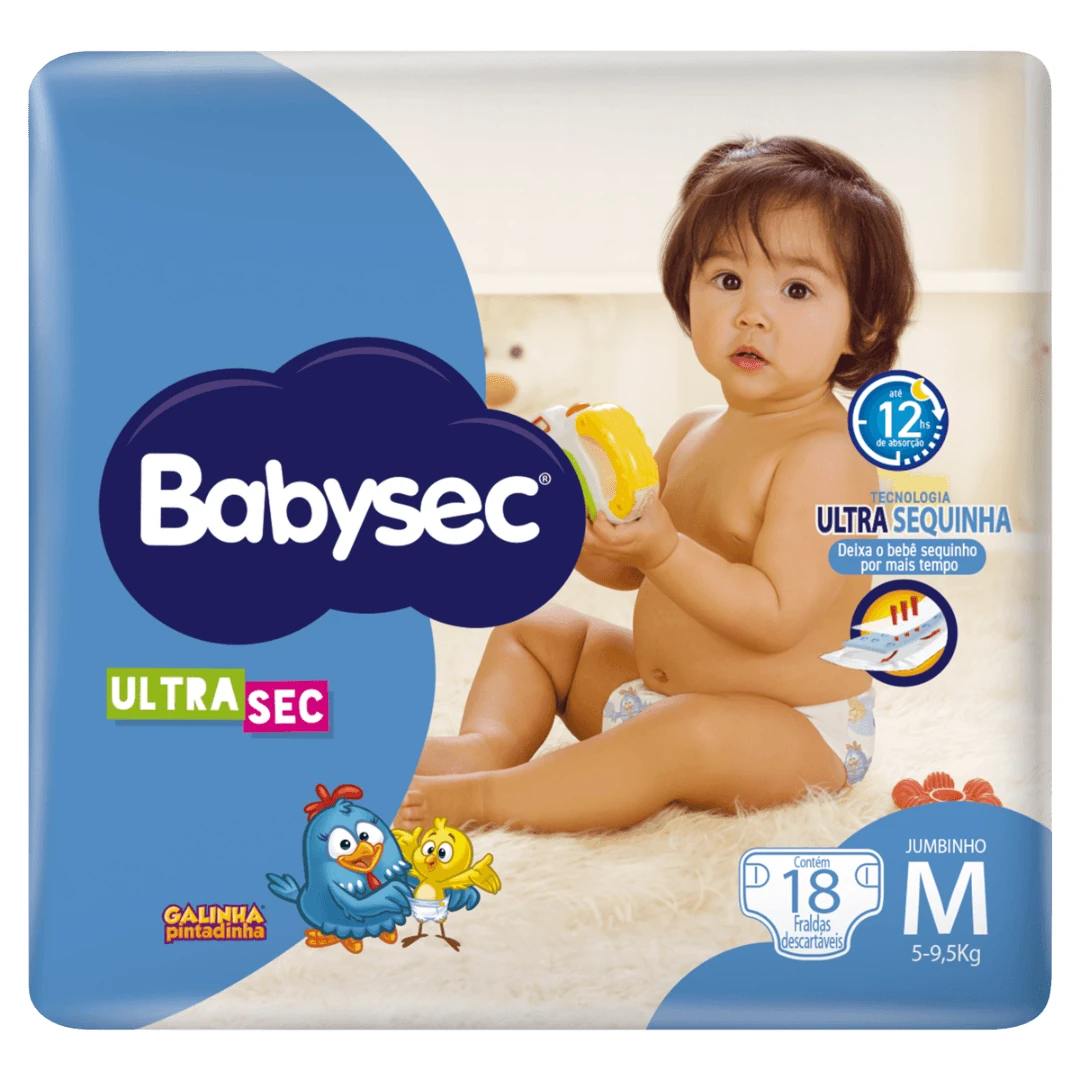 Fralda Descartavel Infantil Ultra Sec Jumbinho Babysec Tamanho M 5 a 9kg Pacote 18 Unidades