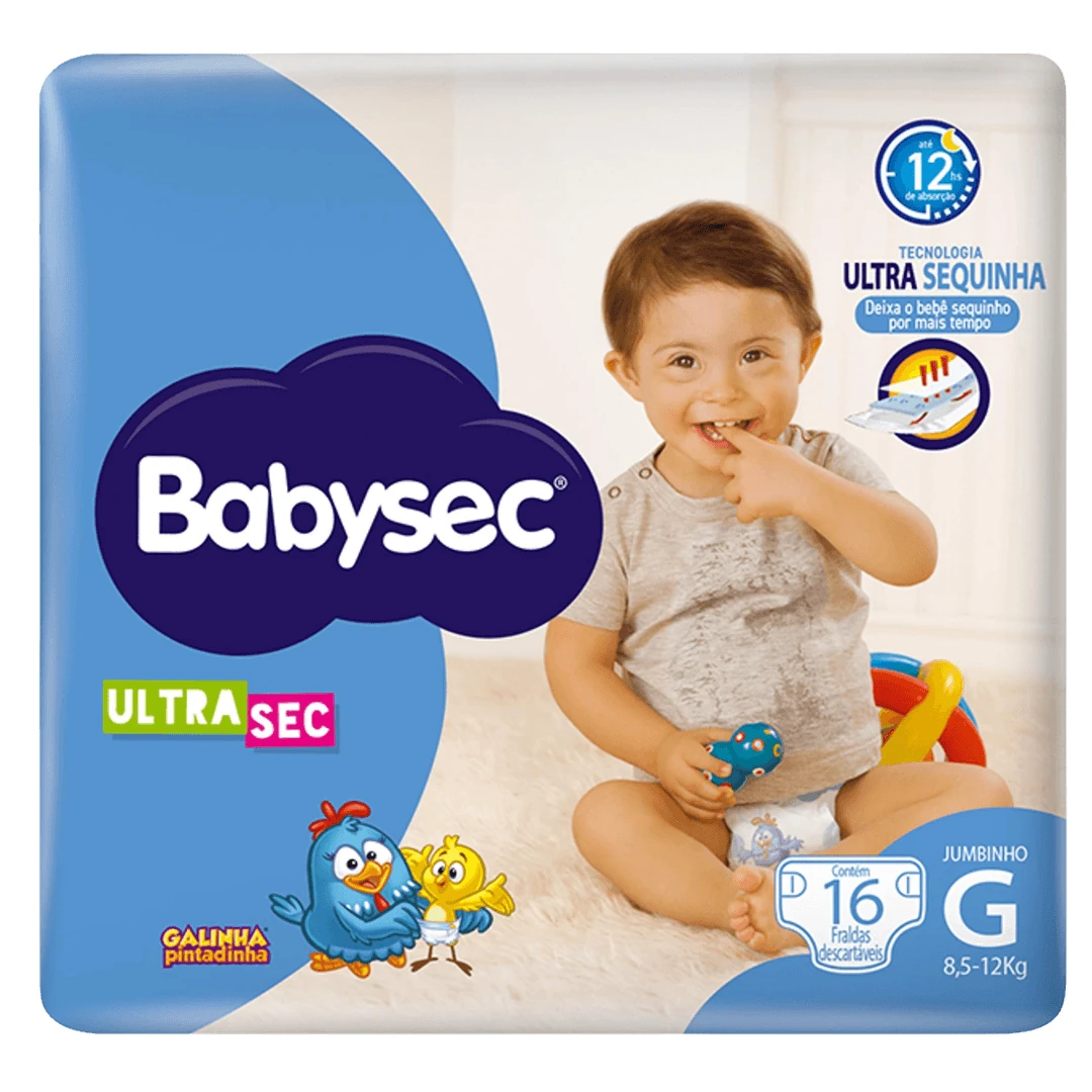 Fralda Descartavel Infantil Ultra Sec Jumbinho Babysec Tamanho G 8 a 12kg Pacote 16 Unidades