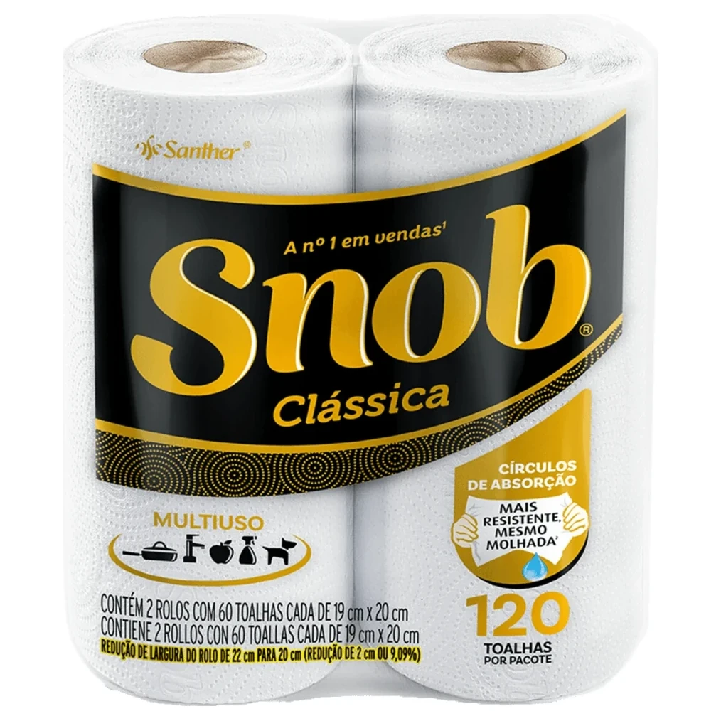 Toalha Papel Folha Dupla Branca 60f Reducao 22cm para 20cm Snob Pacote 2 Unidades