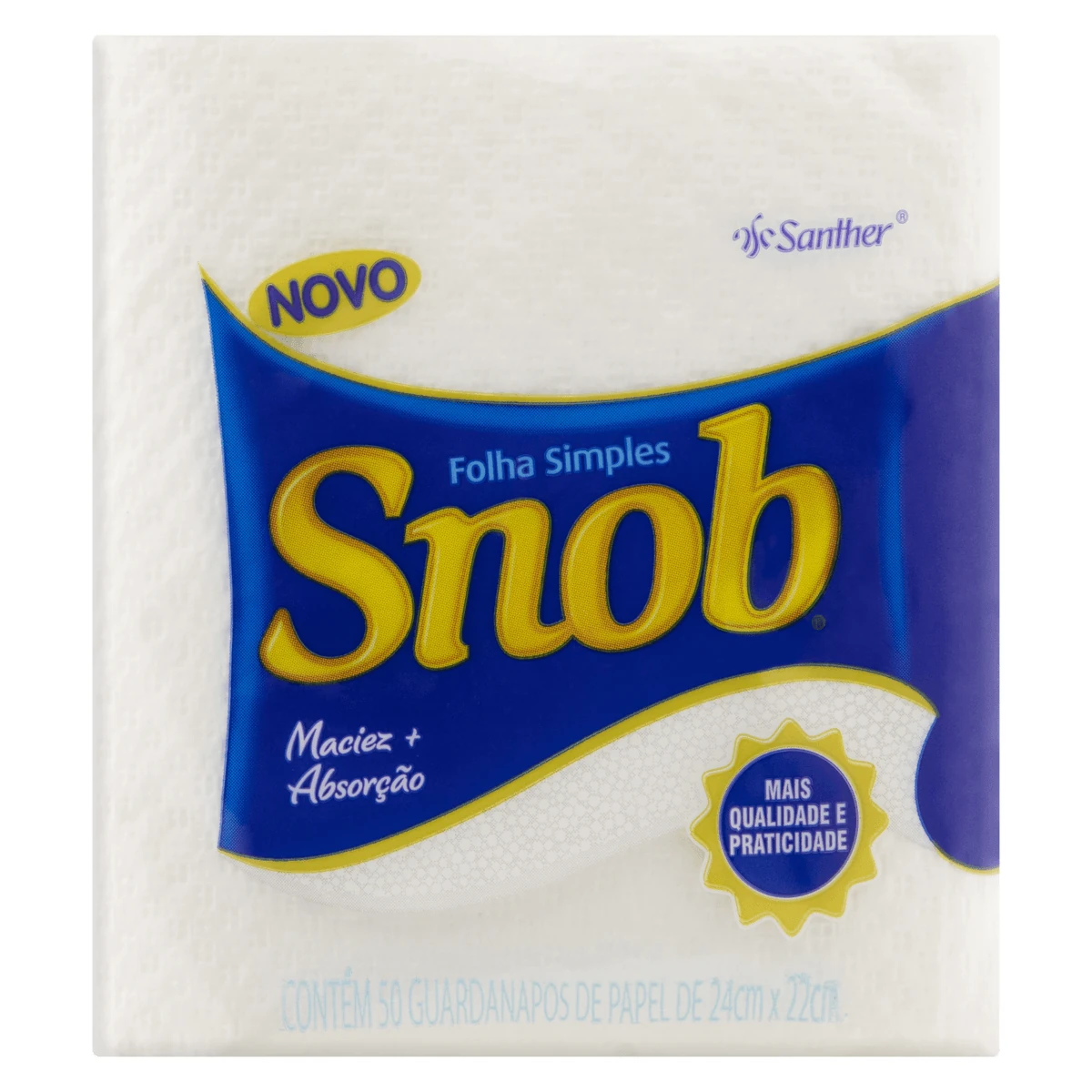 Guardanapo Papel Folha Simples 24x22cm Branco Snob Pacote 50 Unidades