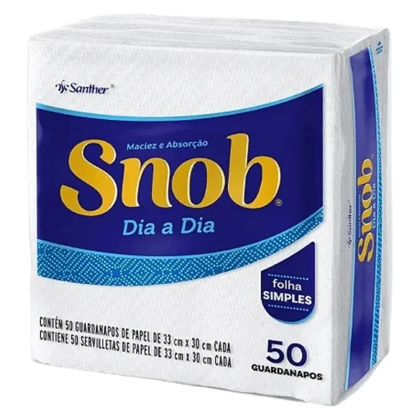 Guardanapo Papel Folha Simples 33x30cm Branco Snob Pacote 50 Unidades